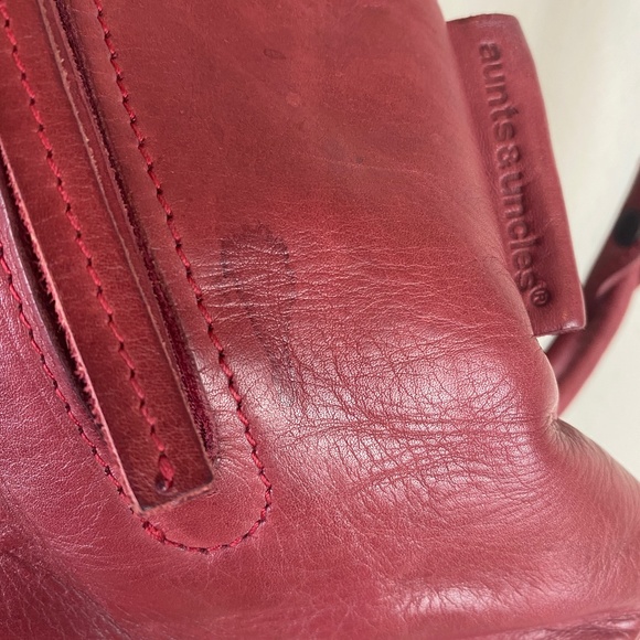 Aunts & Uncles Red Leather Drawstring Backpack Purse - Picture 8 of 16